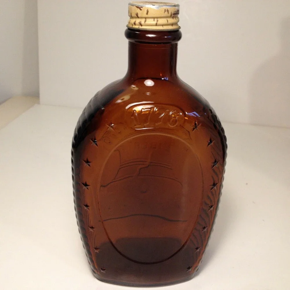 (3) Vintage Log Cabin Syrup USA Bicentennial Amber Glass Bottle 1976  Lot of 3